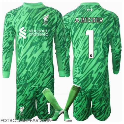 Liverpool Alisson Becker #1 Målvakt Bortadräkt Barn 2024-25 Långärmad (+ Korta byxor)